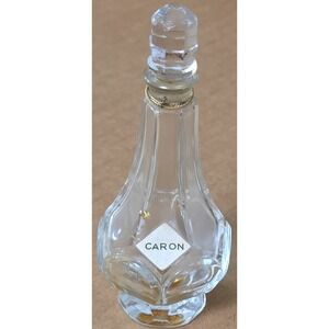 Caron Vintage Crystal Glass Perfume Bottle Etched Faceted Stopper‎ Collectible